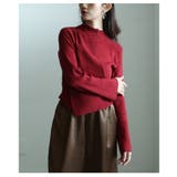 レッド | ヒトクセ効かせたアシンメトリーリブニットトップス レディース ファッション | Sawa a la mode