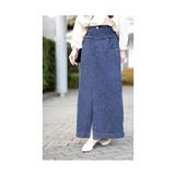 インディゴ | レイヤード風切り替えフリンジのデニムストレートスカート レディース ファッション | Sawa a la mode