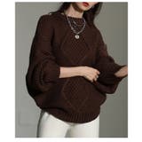 ブラウン | ざっくり編みの表情が魅力なフロントダイヤ柄ローゲージニットトップス レディース | Sawa a la mode