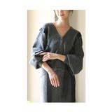 グレー | リボンを編みこんだふんわり袖ニットカーディガン レディース ファッション | Sawa a la mode