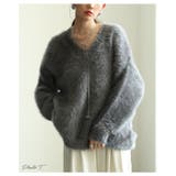 グレー | ふんわり心地よいネコヤーンVネックニットプルオーバー レディース ファッション | Sawa a la mode