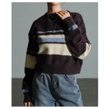 ブラウン | リズミカルに描かれたマルチボーダー起毛ニットセーター レディース ファッション | Sawa a la mode