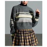 チャコール | リズミカルに描かれたマルチボーダー起毛ニットセーター レディース ファッション | Sawa a la mode