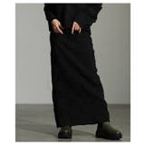 ブラック | 惹き込まれる陰影纏うエンボスチェックニットスカート レディース ファッション | Sawa a la mode