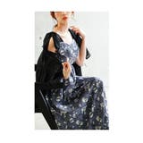 グレー | アンティークフラワーを散りばめた肩紐リボンフレアワンピース レディース | Sawa a la mode