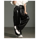 ブラック | ラグジュアリーに煌めく裾ドロストサテンカーゴパンツ レディース ファッション | Sawa a la mode