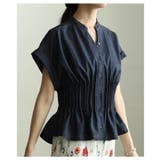ネイビー | 甘くなり過ぎないンタックペプラムダンガリーブラウス レディース ファッション | Sawa a la mode