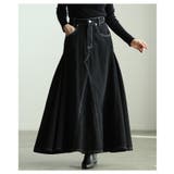 ブラック | 華やかに揺れるコットンデニムフレアゴアスカート レディース ファッション | Sawa a la mode