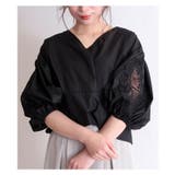 ブラック | 花刺繍レースのぽわん袖トップス ブラック ブラウス | Sawa a la mode