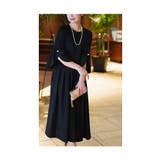 ブラック | 艶めくパールが美しいフレアスリーブロングワンピース レディース ファッション | Sawa a la mode