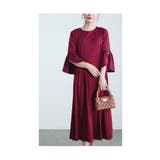 レッド | 艶めくパールが美しいフレアスリーブロングワンピース レディース ファッション | Sawa a la mode