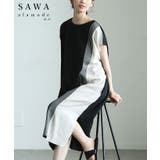 ブラック | バイカラーでセンス光るフレンチスリーブワンピース レディース ファッション | Sawa a la mode