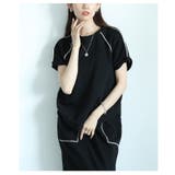 ブラック | ニュアンスを与えるモードなパイピングラインカットソー レディース ファッション | Sawa a la mode