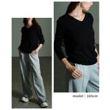 ブラック | ベーシックで着回し力抜群なVネックニットトップス レディース ファッション | Sawa a la mode