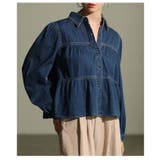 ネイビー | 一枚で主役級なビスチェ風シャーリングダンガリーシャツ レディース ファッション | Sawa a la mode