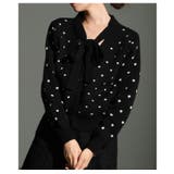 ブラック | 変化を楽しむリボンタイ付きドットジャガードカーディガン レディース ファッション | Sawa a la mode