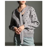 グレー | 変化を楽しむリボンタイ付きドットジャガードカーディガン レディース ファッション | Sawa a la mode