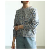 グレー | 愛らしさ感じるフラワープリントニットカーディガン レディース ファッション | Sawa a la mode