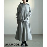 グレー | 楽に着れて暖かい裏起毛トップス＆スカートセットアップ レディース トップス | Sawa a la mode