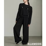 ブラック | 着るだけで上品見えするテクスチャードワイドセットアップ レディース ボトムス | Sawa a la mode