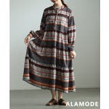 ブラック | 一枚で完成するオリエンタル柄ティアードワンピース レディース ワンピース | Sawa a la mode
