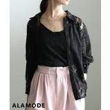 ブラック | レイヤードが完成するレースシャツ＆キャミソールアンサンブル レディース ブラウス | Sawa a la mode