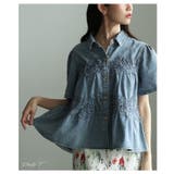 ブルー | レディに仕上げたレース×ペプラムフレアデニムシャツ レディース ファッション | Sawa a la mode
