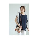 ネイビー | ストライプフリルが流れる爽やかなカットソー レディース ファッション | Sawa a la mode