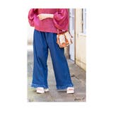 ネイビー | ゆるっと決める大人カジュアルな裾フリンジワイドパンツ レディース ファッション | Sawa a la mode