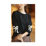 ブラック | 愛らしいオープンリボンのふんわり袖カットソートップス レディース ファッション | Sawa a la mode