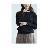 ブラック | デコレーションパールネックの綺麗めニットトップス レディース ファッション | Sawa a la mode