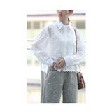 ホワイト | お花が浮かび上がるパンチングレースのコットンシャツブラウス レディース ファッシ… | Sawa a la mode