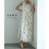ホワイト | ナチュラルな花模様が踊る裾レースノースリーブワンピース レディース ファッション | Sawa a la mode