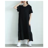 ブラック | ぽこぽこ素材のふんわりペプラムフレアワンピース レディース ファッション | Sawa a la mode
