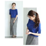 ブルー | 私に似合うが見つかるボートネックサマーニットトップス レディース ファッション | Sawa a la mode