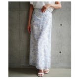 ブルー | エアリーな気品漂うランドスケープ柄シアースカート レディース ファッション | Sawa a la mode