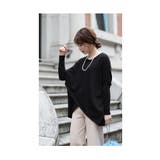 ブラック | フロントスリット入りニットドルマントップス レディース ファッション | Sawa a la mode