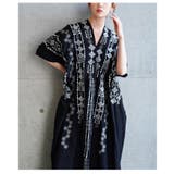 ブラック | 自然の温もりを感じる刺繍デザインインド綿カフタンワンピース レディース | Sawa a la mode