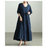 ネイビー | 心地いい涼し気なティアードインド綿ワンピース レディース ファッション | Sawa a la mode