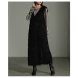 ブラック | 主役級の華やかさ纏うフェザーニットVネックジャンパースカート レディース | Sawa a la mode