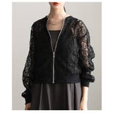 ブラック | MIXスタイル楽しむ総レース×コード刺繍ジップアップブルゾン レディース ファッ… | Sawa a la mode