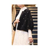 ブラック | 艶やかパールを散りばめたシャギーニットカーディガン レディース ファッション | Sawa a la mode