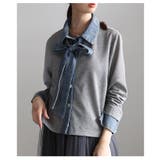 グレー | 着こなし広がるリボンタイ付き異素材スウェットトップス レディース ファッション | Sawa a la mode