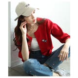 レッド | ブローチ付きコクーンカーディガン レディース ファッション | Sawa a la mode