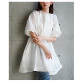 ホワイト | 大人フェミニンなバックリボンパフスリーブジャガードワンピース レディース | Sawa a la mode