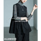 ブラック | 華やぐ上品さ重なる立体花刺繍オーガンジーペプラムフレアトップス レディース | Sawa a la mode