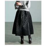 ブラック | 視線を独り占めするメタリックキルティングフレアスカート レディース ファッション | Sawa a la mode