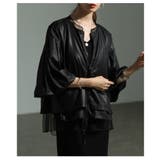 ブラック | 雰囲気を格上げするボリューム袖シアーレイヤードブルゾン レディース ファッション | Sawa a la mode