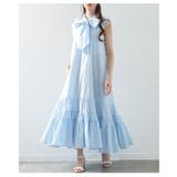 ブルー | 上品スイートな仕上がりボウタイティアードワンピース レディース ファッション | Sawa a la mode