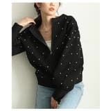 ブラック | 艶やかなパールを散りばめたもっちりニットパーカー レディース ファッション | Sawa a la mode
